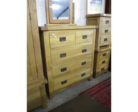 LIGHT OAK CHEST OF TWO SHORT AND THREE FULL WIDTH DRAWERS, 1M WIDE