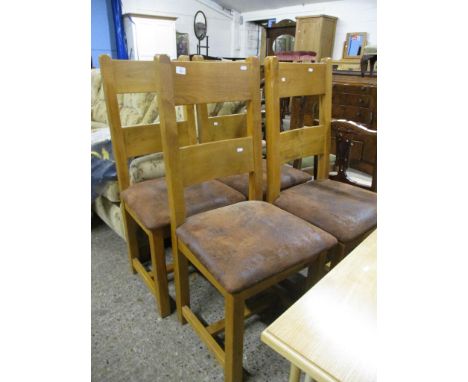 SET OF FOUR LIGHT OAK BAR BACK KITCHEN CHAIRS