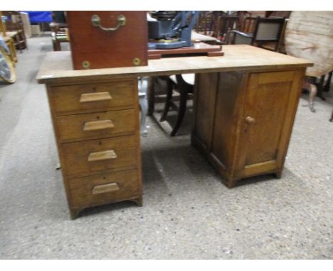 VINTAGE LIGHT OAK TWIN PEDESTAL DESK, 138CM WIDE