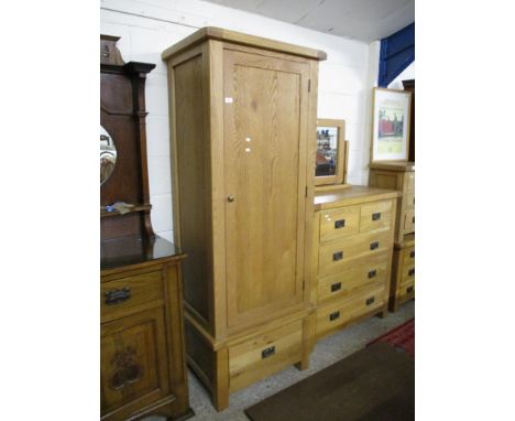 REPRODUCTION LIGHT OAK SINGLE WARDROBE WITH DRAWER BELOW, 75CM WIDE