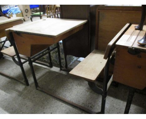VINTAGE LIGHT WOOD SCHOOL DESK, 56CM WIDE