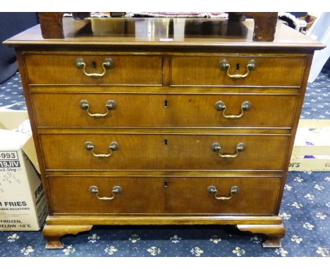 Early 19th century walnut chest of two short above three long drawers, raised on ogee bracket feet, 93 x 52 x 78 cm H. Not av