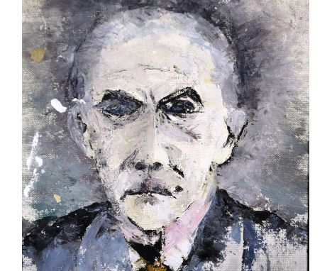 After Lawrence Stephen Lowry (1887-1976), oil on canvas, portrait of a man, 50 x 40 cm. Not available for in-house P&amp;P 