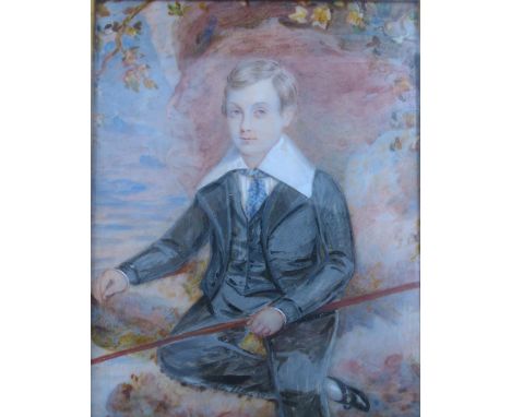 Sarah Biffin (1784-1850), watercolour, portrait of a boy, attributed by inscribed label verso, Drawn by Mrs Wright late Miss 