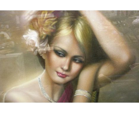 Y S Wang (20th century): pastel, portrait of a young woman, 88 x 58 cm. Not available for in-house P&amp;P 
