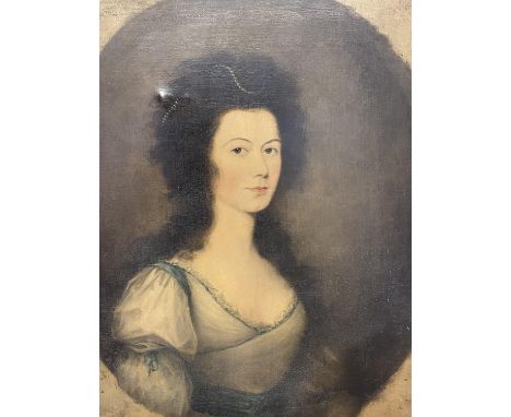 Possibly circle of Richard Cosway (1742-1821), oil on canvas, Portrait of Ann Bosquet, half-length in a white dress with blus