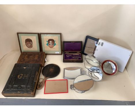 Two Victorian and later, embossed leather and bound with spring closure photograph albums, with gilt edges; and a cased geome