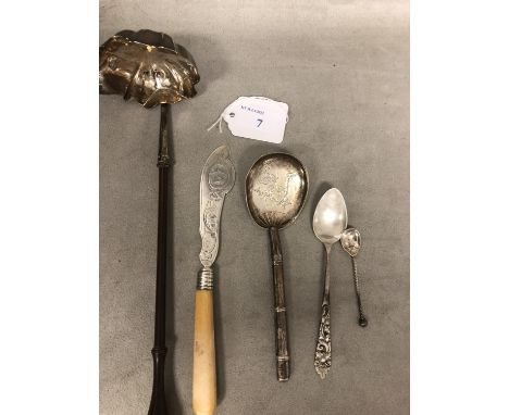 A Georgian silver Toddy ladle with turned wooden handle by Ann Smith and Nathaniel Appleton 1782; and other continental white