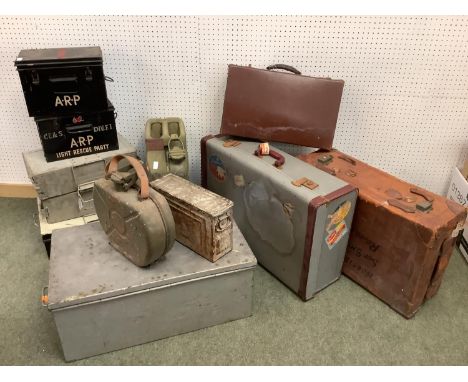 Quantity of vintage items to include boxes and leather cases, jerry cans, army boxes etc