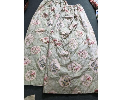 Pair curtains with floral pattern and green background. Lined and interlined; drop 200 width 200; with dismantled other pair,