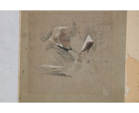 Artist Unknown - pastelBust portrait of a gentleman reading, indistinctly signed, 8" x 8"