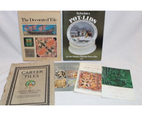 Four various tile related volumes including The Decorated Tile, Medieval Tiles etc. together with a Carter & Co. tile catalog