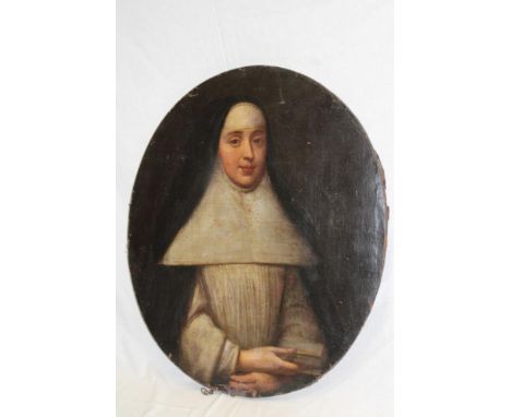 Artist Unknown - oil on canvasBust portrait of a medieval female, 29" x 24" oval