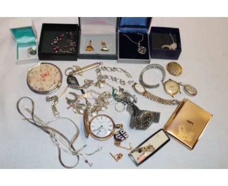 A selection of various costume jewellery including silver jewellery, silver wedding band, gold-plated gent's wristwatch, comp