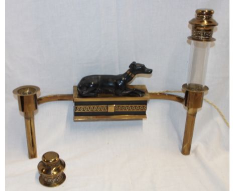 A good quality Art Deco-style brass two branch wall light with raised black slate dog centre 16" long