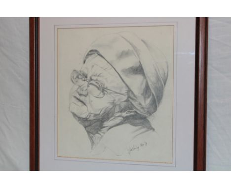 Jim Tinley - pencilBust portrait of an elderly female, signed and dated November '79, 12" x 10"