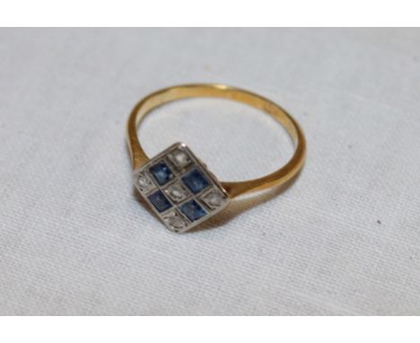 An 18ct gold Art Deco-style dress ring set sapphires and diamonds (1.7g)