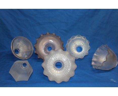 Six various glass light shades of varying forms, 8½" diameter - 5" diameter
