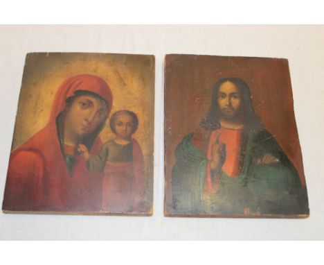 Artist Unknown - oils on wood panelsA study of the Madonna and child and bust portrait of Jesus 8½" x 7" (a pair)