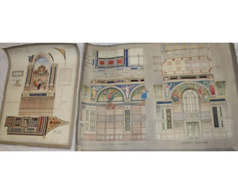 An architectural watercolour "Design for an Organ" - Royal College of Arts South Kensington 1914, 38" x 49" and two other unf