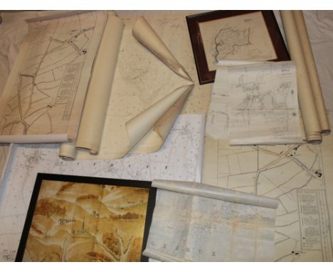 A handcoloured map of Helstone, two handcoloured maps of field boundaries in  the Helston area, a copy map of the River Fal, 