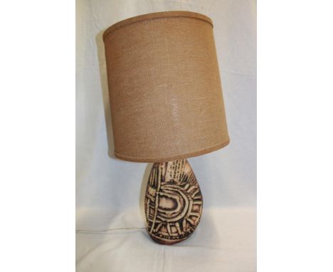 A Cornish Tremaen studio pottery table lamp with geometric decoration and shade