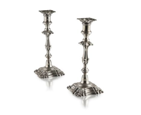 A pair of candlesticks  Elkington & Co Ltd, Birmingham 1891, with knopped baluster and shaped stem, onto a spreading foot, sh