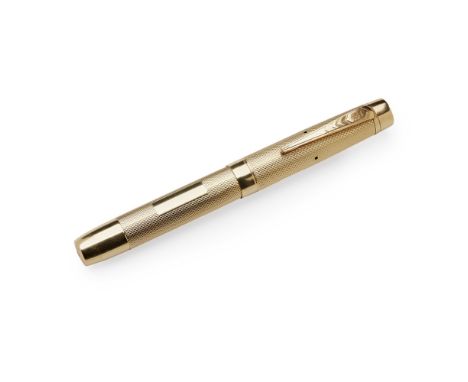 An 18ct gold cased fountain pen, Onoto, De La Rue  London 1937, plain form, engine turned case, plain, in an ONOTO case  Leng