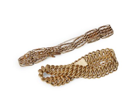 Two modern link bracelets  the first composed of twisted oval links, concealed clasp and safety chain, apparently unmarked; t