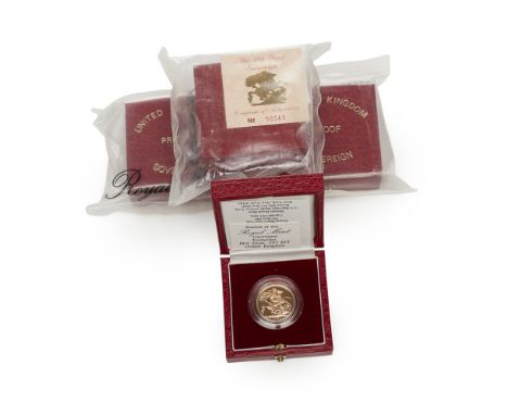 U.K. - A group of four gold proof sovereigns  1984; 1985; 1986; 1988; in hard light red and gilt cases (4)
