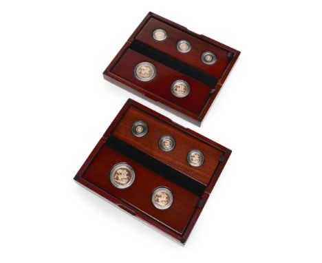 U.K. - A cased box with two gold proof year sets  2015, 2016, each with a £5, £2, sovereign and half sovereign, fourth and fi