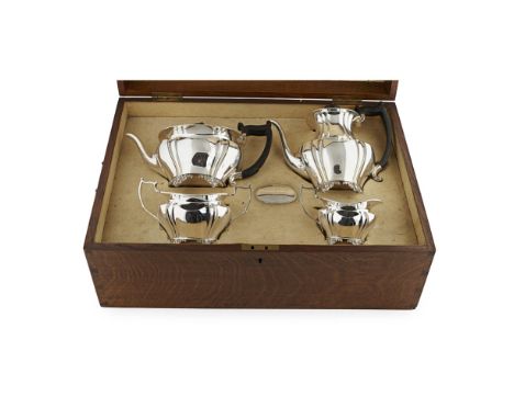 A cased four piece tea and coffee service  TB, London 1898, comprising; a teapot, a coffee pot, sugar and cream jug, of oval 