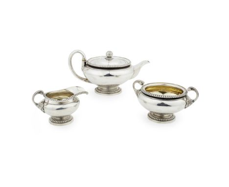 A Scottish George III three piece tea service  Robert Gray & Son, Edinburgh 1816, comprising a teapot, twin handled sugar bow