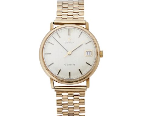 OMEGA - A gentleman's 9ct gold watch  Genève, the round brushed dial with baton indicators, date aperture, sweep second hand,