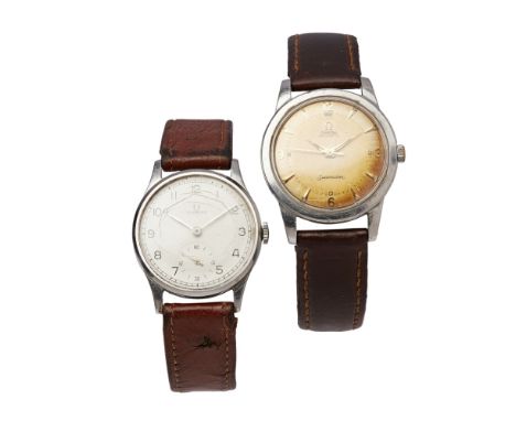 OMEGA - Two gentleman's stainless steel cased wrist watches  Seamaster, plain case, two tone gilt dial, baton indicators with