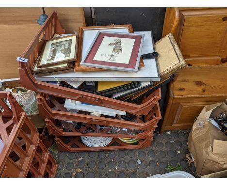 4 Crates of House clearance glassware, ceramic and pictures 