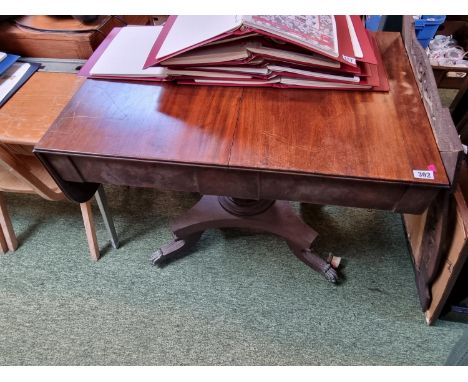 Early 19thC Mahogany Sofa Table on fluted support and brass caster feet 