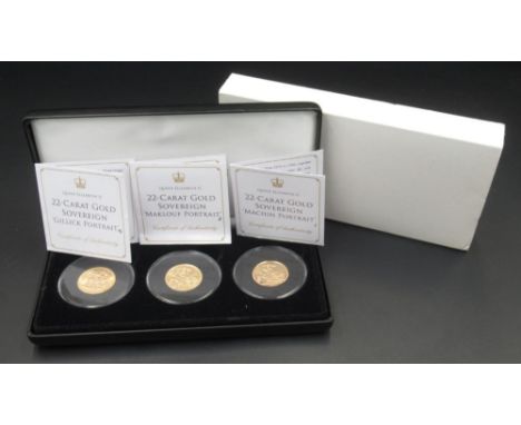 Jubilee Mint - Three Queen Elizabeth II 22 Carat Gold Sovereigns,  The 1966 'Gillick Portrait', The 1980 'Maklouf Portrait' &