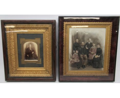 Victorian giltwood and gesso rectangular photograph frame, with a monochrome three quarter length portrait study of a young m