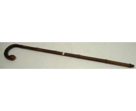20th century Sterling silver mounted Horse measure bamboo walking stick, boxwood hands and metre scale rule with hinged brass