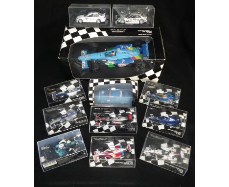 MINICHAMPS: A 1:18 SCALE 'BENETTON FORMULAR 1 1999 SHOWCAR A.WURZ' , and a collection of similar smaller  F1 and other racing