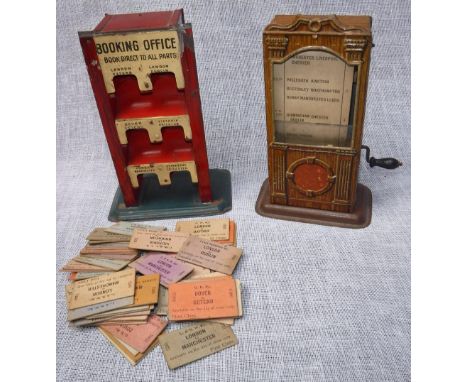 BING: AN EARLY 20TH CENTURY TIN PLATE 'BOOKING OFFICE' TICKET DISPENSER' for 'O' gauge or larger, with 60 tickets and a tin p