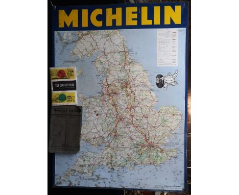 A VINTAGE MICHELIN ROAD MAP OF ENGLAND & WALES, in tin, 1966 edition from a car garage, a Vintage 'Highway code and a Morris 