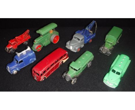 DINKY TOYS: A COLLECTION OF 1940S & 50S VEHICLES to include a 'Castrol' tanker and a 'Commer  Dinky Services' tow truck (8) C