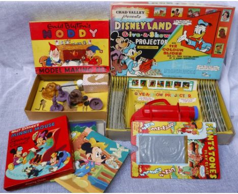 CHAD VALLEY: A 1960S 'DISNEYLAND' PROJECTOR, with many coloured slides, A 'Noddy' model making set, 'Minnie Mouse' sewing car