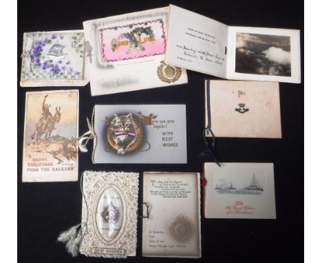 FIRST WORLD WAR INTEREST: A COLLECTION OF GREETINGS CARDS, including 'No 64 Squadron R.F.C. 1916' with photo of a bi-plane in