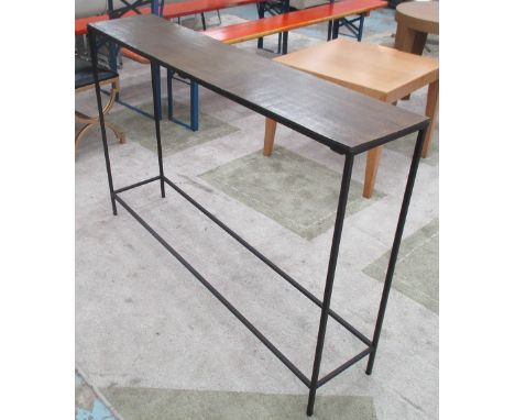 CONSOLE TABLE, in bronzed finish on square steel supports, 119cm x 25cm x 80cm H.
