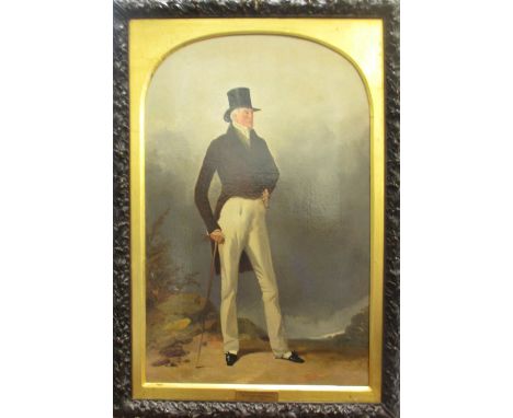 RICHARD ANSDELL ( 1815-1855 ) 'Full length portrait of Sir Francis Lawley Bt', oil on board, 42cm x 37cm, framed.