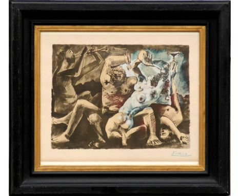 PABLO PICASSO 'Bacchanal', hand coloured pochoir and lithograph, 1967, stamp signature with publishers blind stamp, limited e