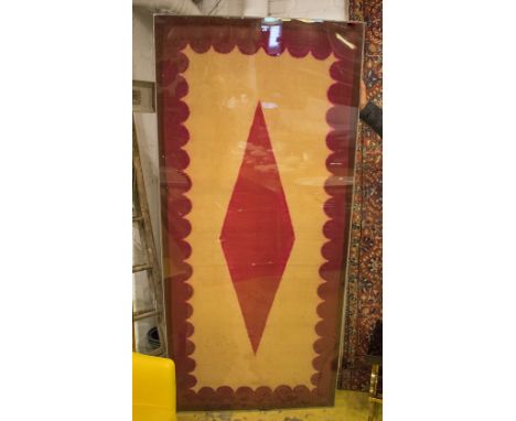 INDIAN SILKSCREEN FABRIC PANEL, box framed in perspex, 210cm x 97cm.